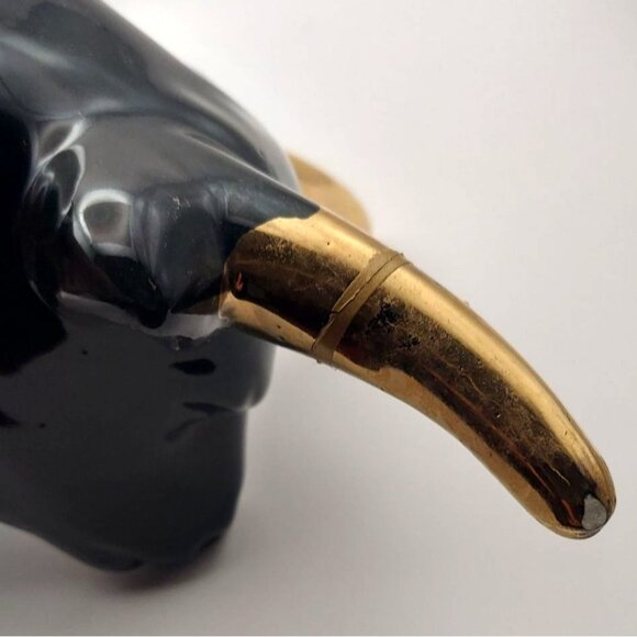 Vintage Black Ceramic Bull Planter Mid-Century Modern Gold Accents 1950s - Picture 7 of 9
